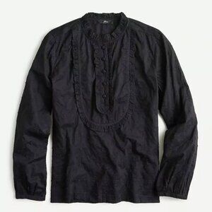 NWT J.Crew Size XS Long Sleeve Ruffle Shirt in floral eyelet Black Cotton
